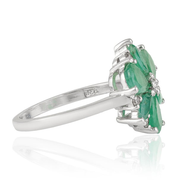 Metal 3.05 Ct Natural Zambian Emerald & Diamond Floral Ring, Size 7 For Sale - Image 7 of 15
