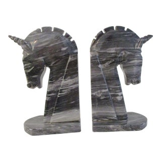 1970s Black & White Onyx Unicorn Bookends - a Pair For Sale
