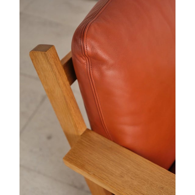 Brutalist Lounge Chair in Oak and Leather by Tage Poulsen, Denmark, 1970s For Sale - Image 9 of 16