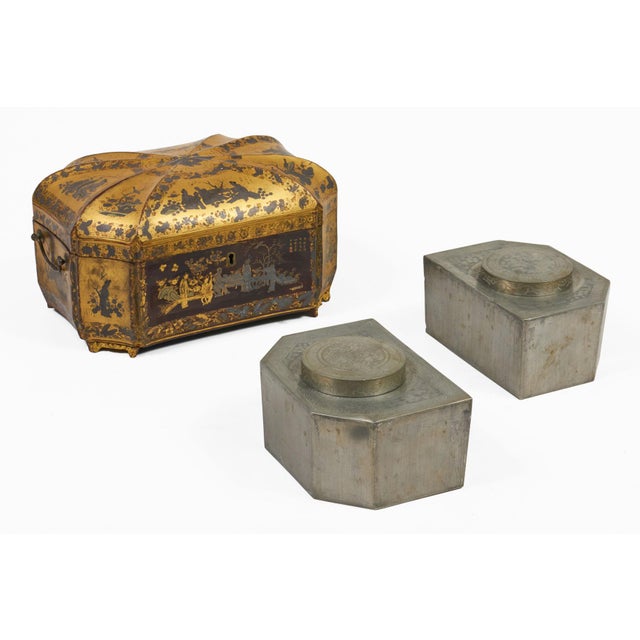 Paint Antique 19th Century Chinese Export Black Lacquer Tea Caddy For Sale - Image 7 of 13
