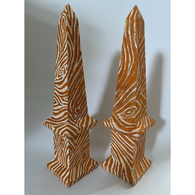 Plastic Hand Painted Chinese Faux Bois Style Obelisks a Pair For Sale - Image 7 of 12