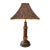 Vintage Carved Wood Table Lamp With Ornate Damask Shade, Beaded Fringe, Traditional European Style, Decorative Accent Lighting For Sale