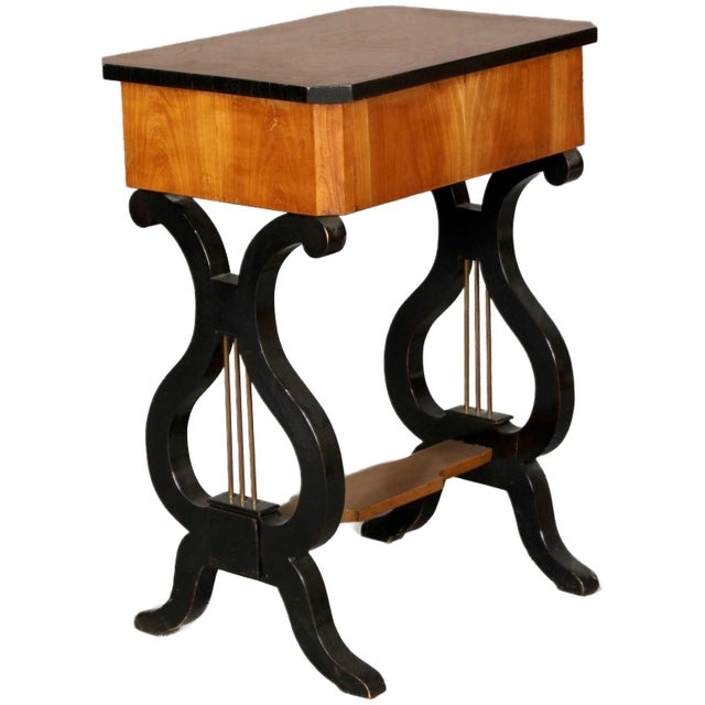 19th Century Lyra Sewing Table in Black Cherry Wood, 1820 For Sale - Image 4 of 18