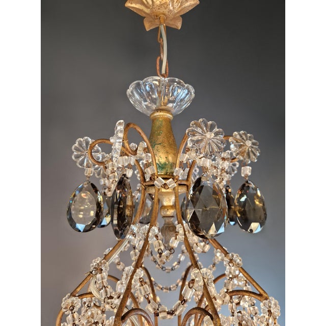 Brass Antique Italian Baroque Revival Crystal Chandelier Wood Smoked Crystal Drops For Sale - Image 8 of 8