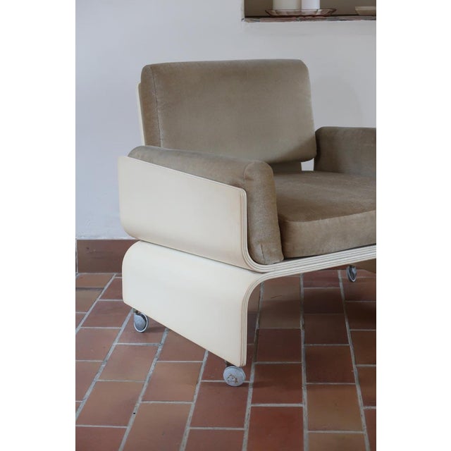 1970s Space Age Bentwood and Velvet Lounge Chair on Castors, 1970s For Sale - Image 5 of 16