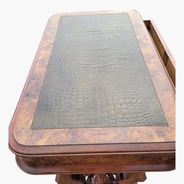 Antique 19th C American Victorian Walnut Parlor Table New Leather Top For Sale - Image 10 of 14