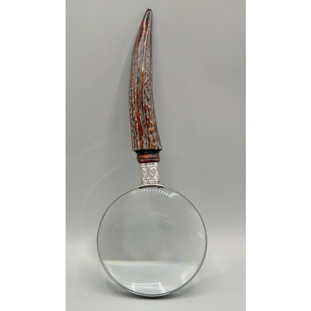Brown Antique English Sterling & Natural Stag Horn Hand Magnifying Glass For Sale - Image 8 of 12