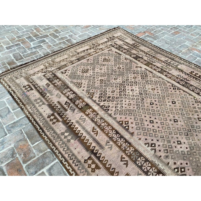 2000 - 2009 Maimana Kilim Area Rug, Handwoven Wool, 8x15, Mushroom & Chocolate For Sale - Image 5 of 12