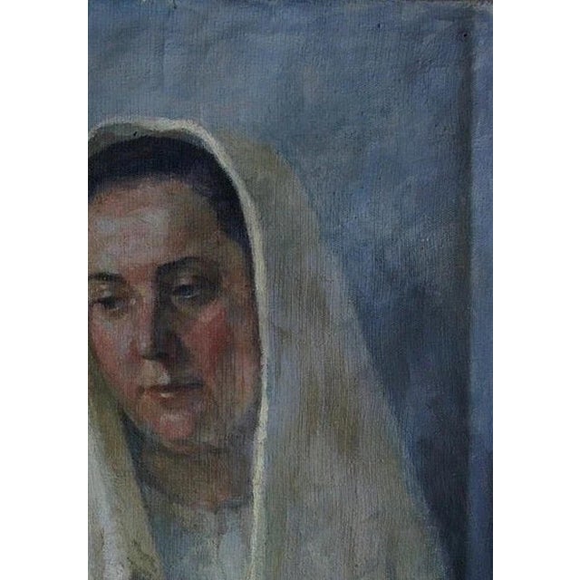 Realism Antique Oil Painting: Young Girl Portrait, Ukrainian Art, 1970s 70-50 For Sale - Image 3 of 6