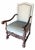 Pair of Italian Baroque Style Carved Walnut Armchairs with damask and velvet upholstery and nail head trim.