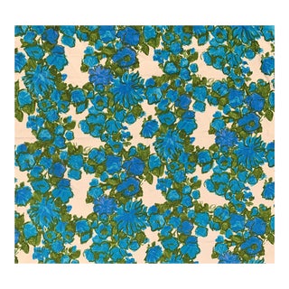 Vintage 1950s Blue Floral Silk Shantung Fabric- 2.75 Yards For Sale