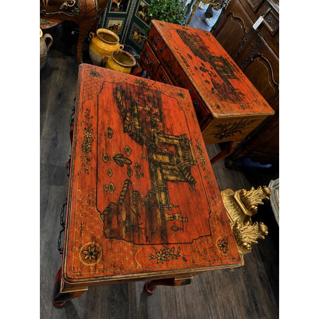 1990s Pair of Vintage Chelsea House Red Chinoiserie Side Tables For Sale - Image 5 of 5