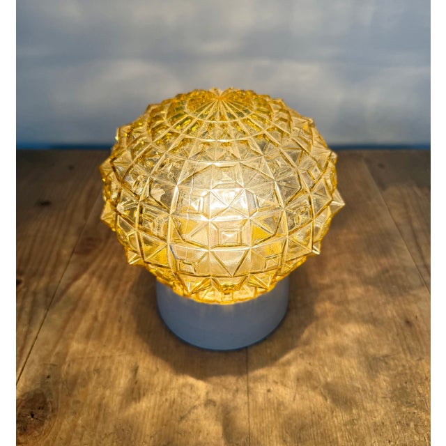 Glass Vintage White Porcelain and Glass Ceiling Light, 1970s For Sale - Image 7 of 14