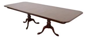 Henkel Harris Style Georgian Solid Cherry Wood Double Pedestal Extension Dining Table, Newly Refinished