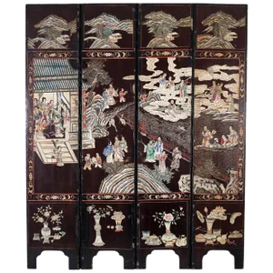 Chinese Coromandel Lacquer Four-Panel Qing Dynasty Screen