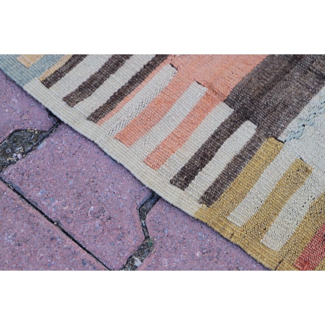 1970s Turkish Antique Striped Hand Knotted Kilim Rug For Sale - Image 4 of 11