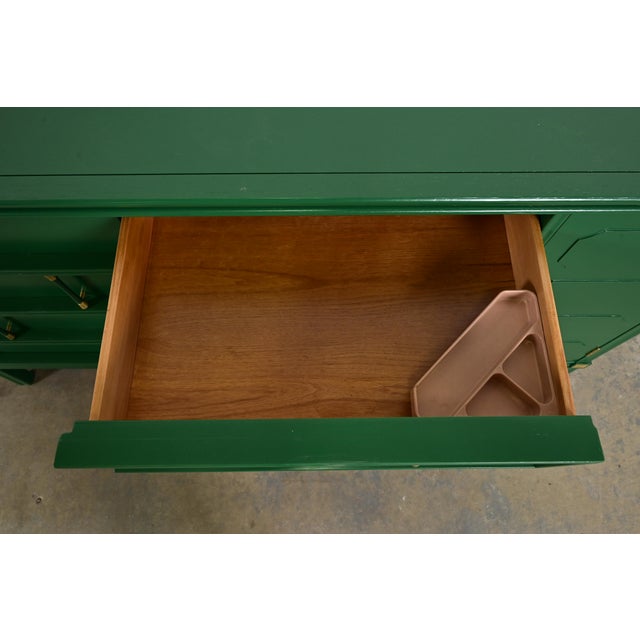 Wood Thomasville Hollywood Regency Chinoiserie Green Lacquered Long Dresser or Credenza, Newly Refinished For Sale - Image 7 of 14