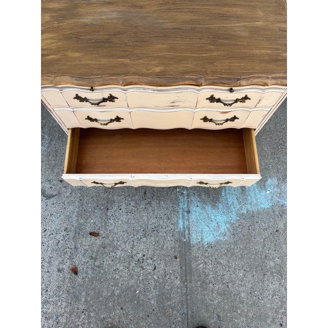 Distressed Farmhouse Dresser | French Provincial Chest | Painted Cottage Dresser |Rustic White Wood Dresser | Vintage Bedroom Furniture For Sale - Image 11 of 12