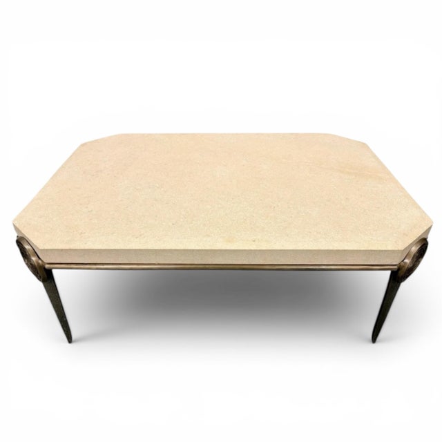 Contemporary Tom Corbin Bronze and Limestone Cocktail Table For Sale - Image 3 of 7