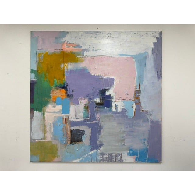 Paint Modern Lavender, Pink & Mustard Abstract Canvas - Original Acrylic Art For Sale - Image 7 of 9
