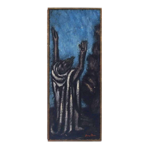 Ben-Zion Weinman, the Prophet, Modernist Judaica Oil Painting Biblical Jewish Rabbi at Prayer