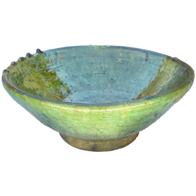 Moroccan Antique Handcrafted Moroccan Ceramic Bowl With Green Hues For Sale - Image 3 of 6