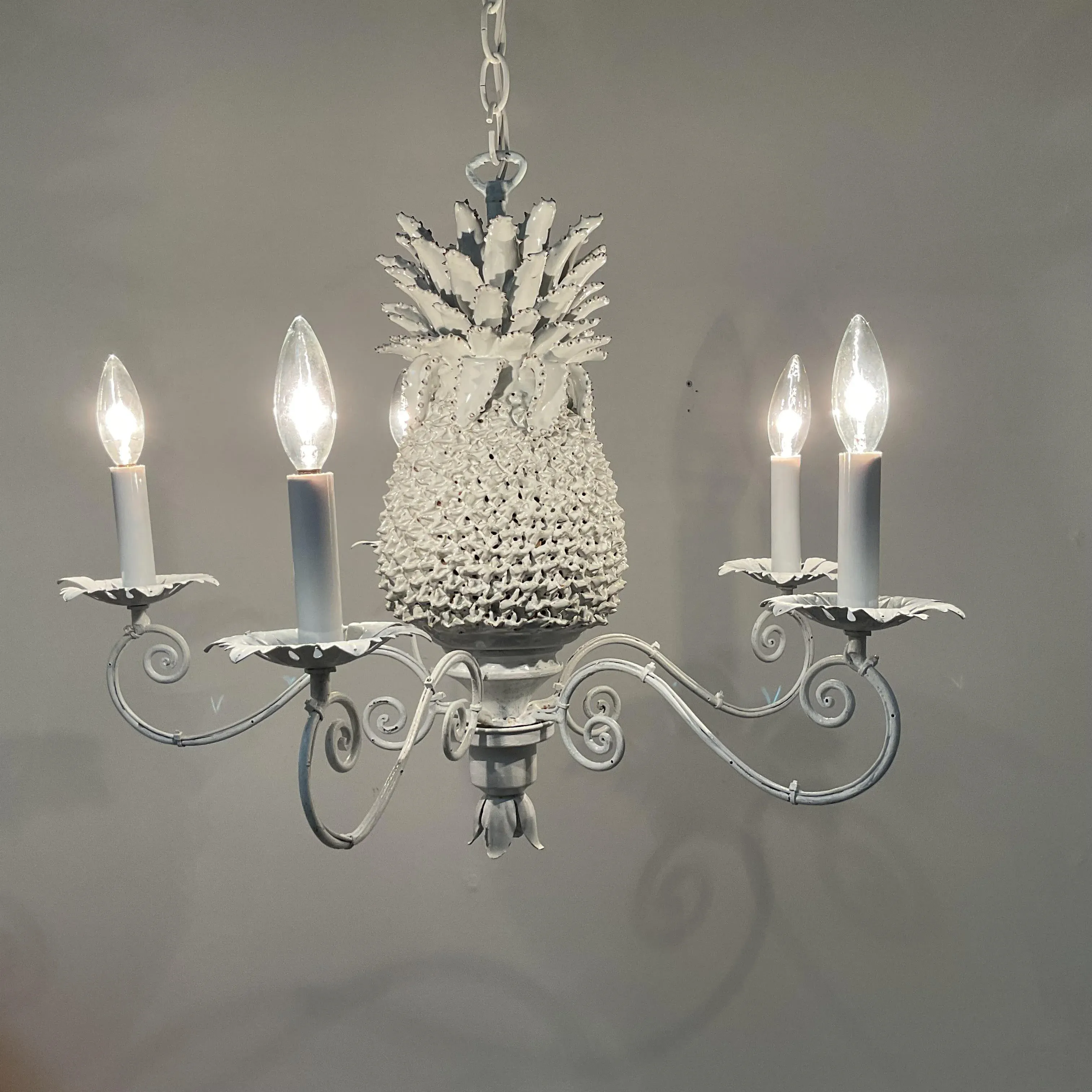 1980s Small Handmade Italian Porcelain and Metal Pineapple