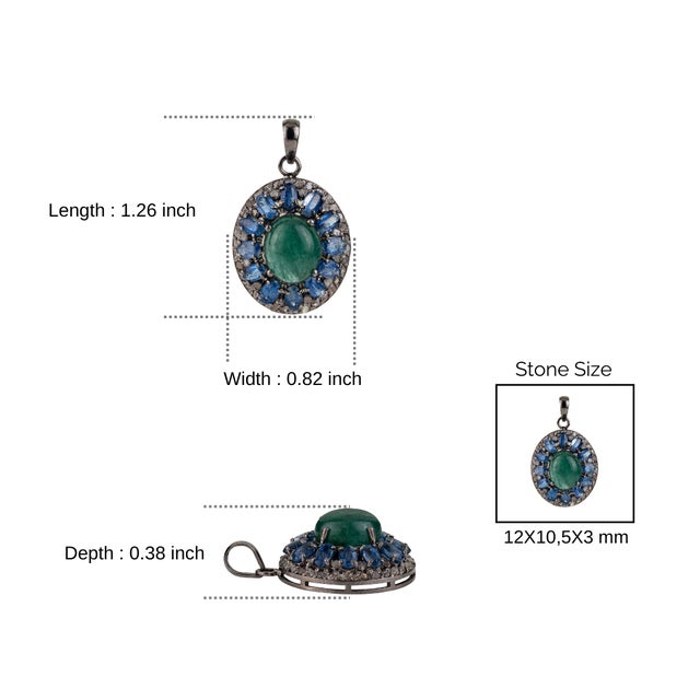 Modern-Style Emerald and Kyanitre Oval Statement Pendant for Women For Sale - Image 9 of 11