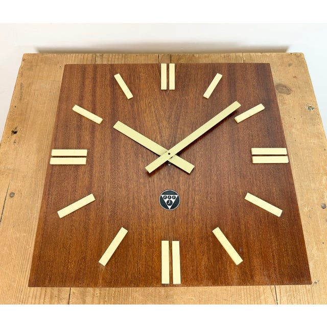 Vintage Brown Wooden Wall Clock from Pragotron, 1980s For Sale - Image 9 of 16