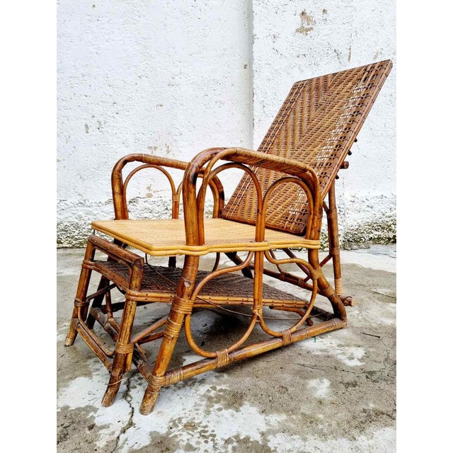 Italian Rattan and Wicker Chaise Longue, Italy, 1920s For Sale - Image 12 of 12