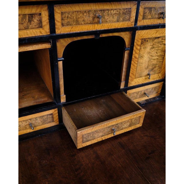 Secretary with 2 Drawers in Hand Polished Birch & Intasia, 1840s For Sale - Image 4 of 14
