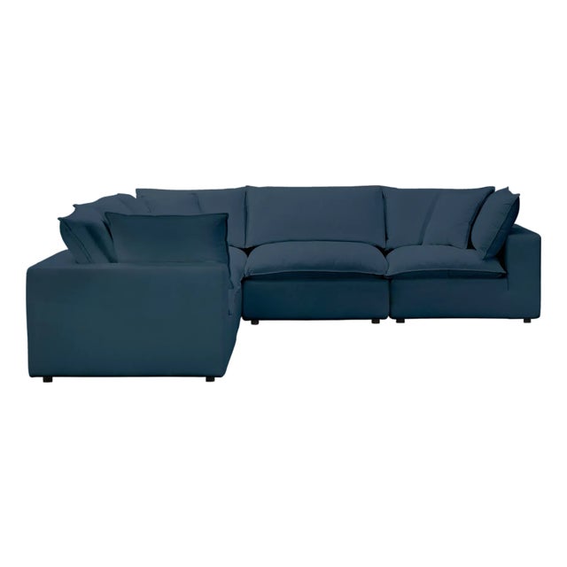 Wood Cali Navy Performance Fabric Modular L-Sectional For Sale - Image 7 of 7
