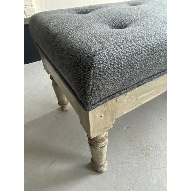 1980s Large Rustic Turned Leg Tufted Bench For Sale - Image 10 of 12