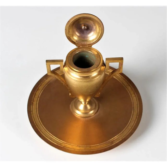 Antique Inkwell in Gilded Bronze Desk Pen Tray For Sale - Image 3 of 7