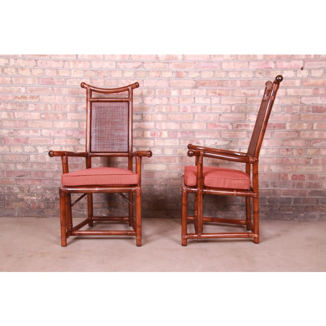 Willow and Reed Henry Olko for Willow and Reed Pagoda Collection Sculpted Rattan and Cane Throne Chairs, Fully Restored For Sale - Image 4 of 13