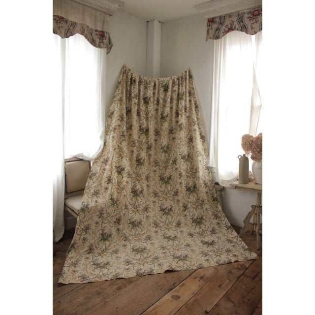 Antique 1880s French Rococo Design Printed Linen Bed Hanging