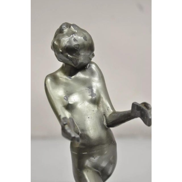 Art Deco Antique Frankart Art Deco Figural Metal Female Ashtray Smoking Stand For Sale - Image 3 of 12