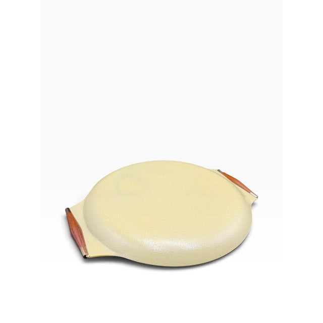 Avocado Vintage MCM Georges Briard Large Fruit Curved Glass Tray W/ Wood Handles For Sale - Image 8 of 8