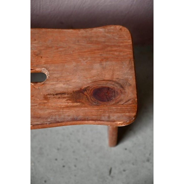 Brown Vintage Bohemian Wooden Farmhouse Stool, 1950s For Sale - Image 8 of 10