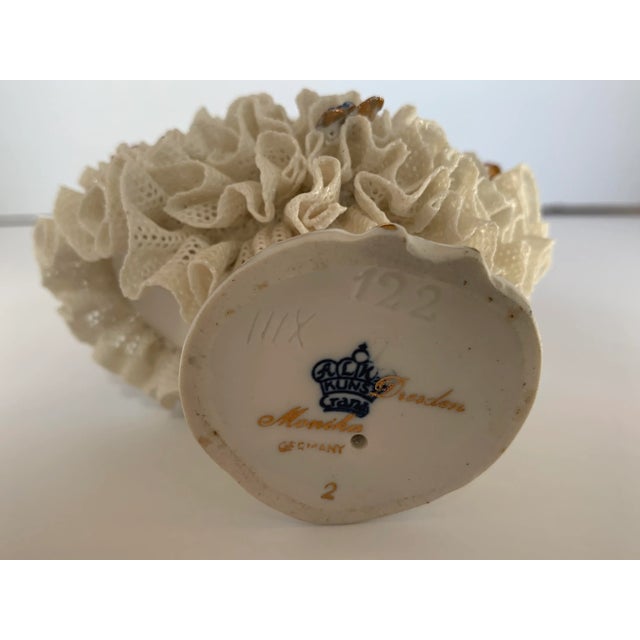 Ceramic Vintage Dresden Rococo-Style Porcelain Figurine in a Lace Ball Gown, Circa 1955 by Germany’s Porzellanfabrik Al-Ka Kunst Alboth & Kaiser k.g. For Sale - Image 7 of 11