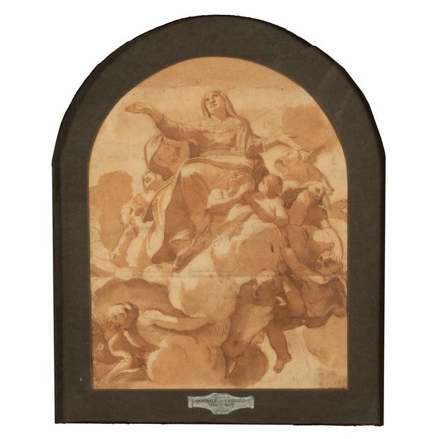Baroque Important 16th Century Italian Renaissance Baroque Old Master Drawing Watercolor byAnnibale Carracci, Circa 1590 For Sale - Image 3 of 11