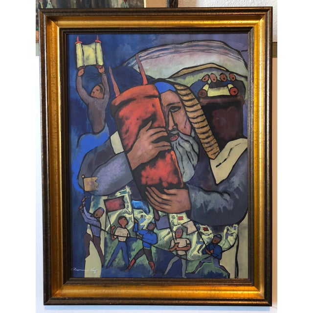 Modern Alexander Raymond Katz, Chicago Jewish Modernist Judaica Painting Simchat Torah WPA Artist Israeli Flags, c.1940s For Sale - Image 3 of 6