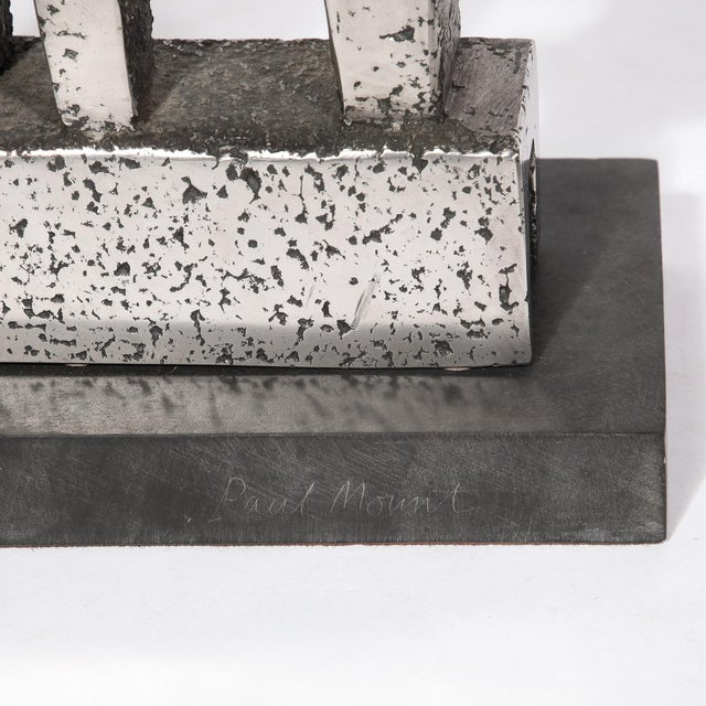 Brutalist Modernist Geometric Sculpture in Caste Stainless Signed Paul Mount For Sale - Image 12 of 13