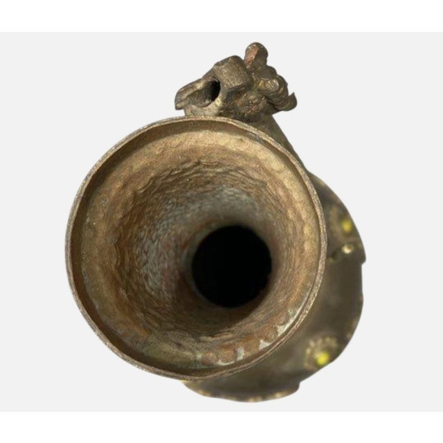 Tibetan Bronze & Brass Dragon Vase 13" Ritual Temple Vessel Inlaid Stones For Sale - Image 4 of 4