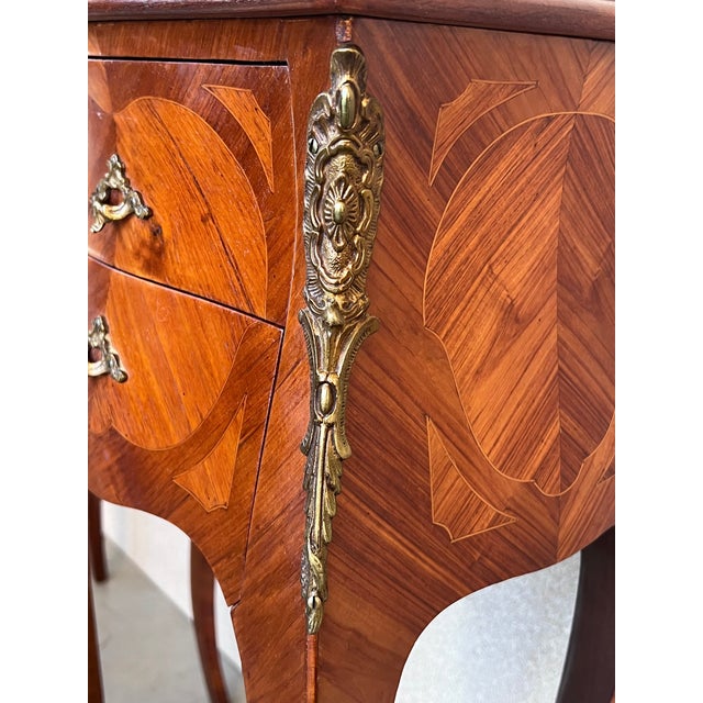 Antique Louis XV French Marquetry With Drawers Nightstands, Set of 2 For Sale - Image 9 of 12