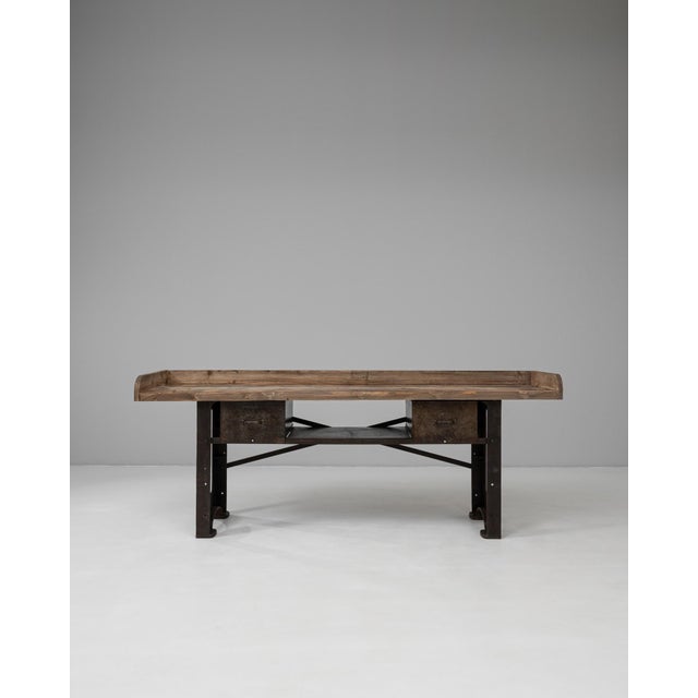 Wood 20th Century French Industrial Cast Iron Work Table with Wooden Top For Sale - Image 7 of 12