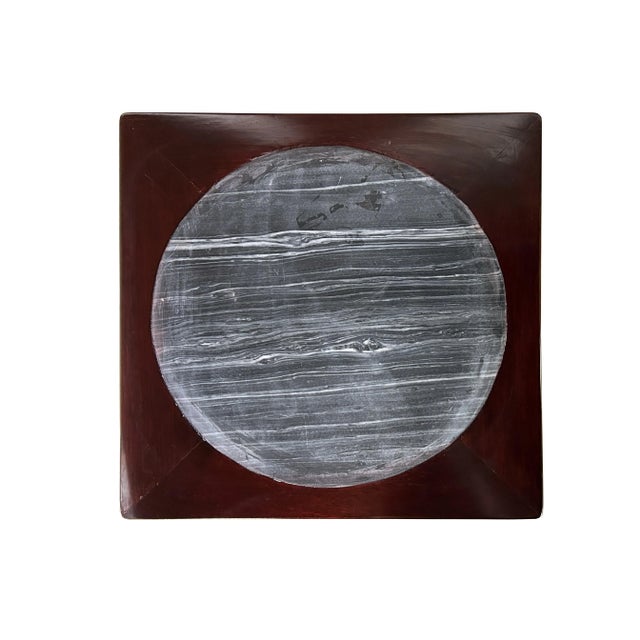 14.5" Chinese Brown Wood Square Stone Top Vase Stand Display Riser For Sale In San Francisco - Image 6 of 8