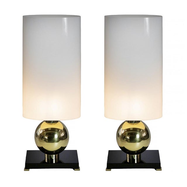 Italian Table Lamps in Brass with Murano Glass Base and Shades, Set of 2 For Sale - Image 10 of 10