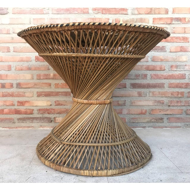 20th Century Spanish Turned Round Bamboo Coffee Table with Glass Top For Sale - Image 16 of 18