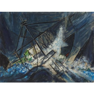 Mid-Century Abstract Ship in Storm Seascape Painting For Sale